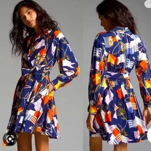 NWT Anthropologie Maeve Mini Shirtdress Nautical Navy Dress Size XS Boho Chic